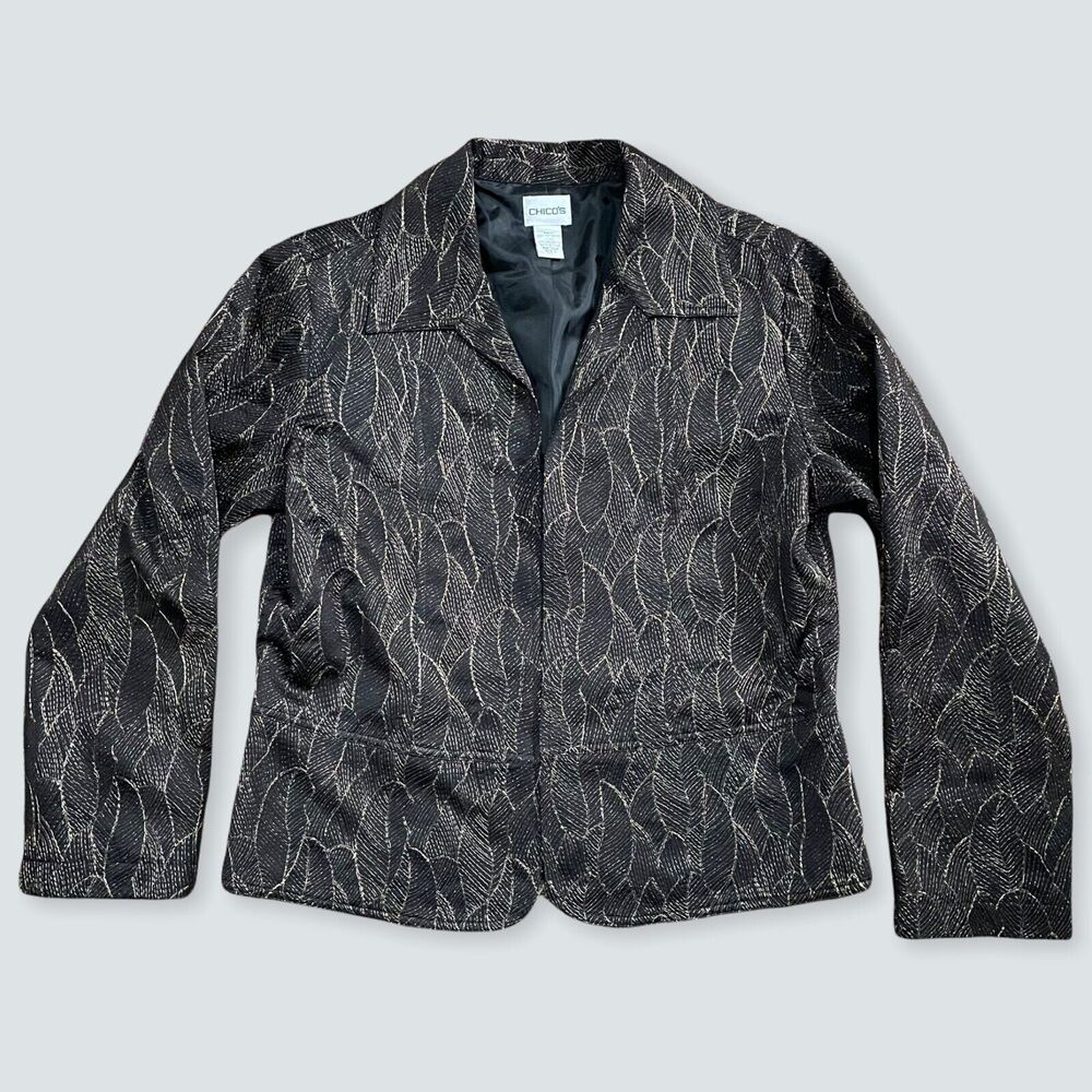 Chico's Metallic Leaf Lined Blazer size 1 Preowned No Button‎ Great Condition